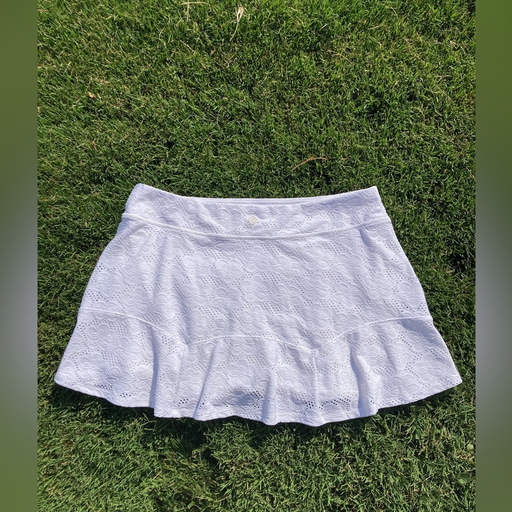 Lilly Pulitzer Luxletic Corrine Skort Skirt White Floral Stretch Eyelet Sz XL
